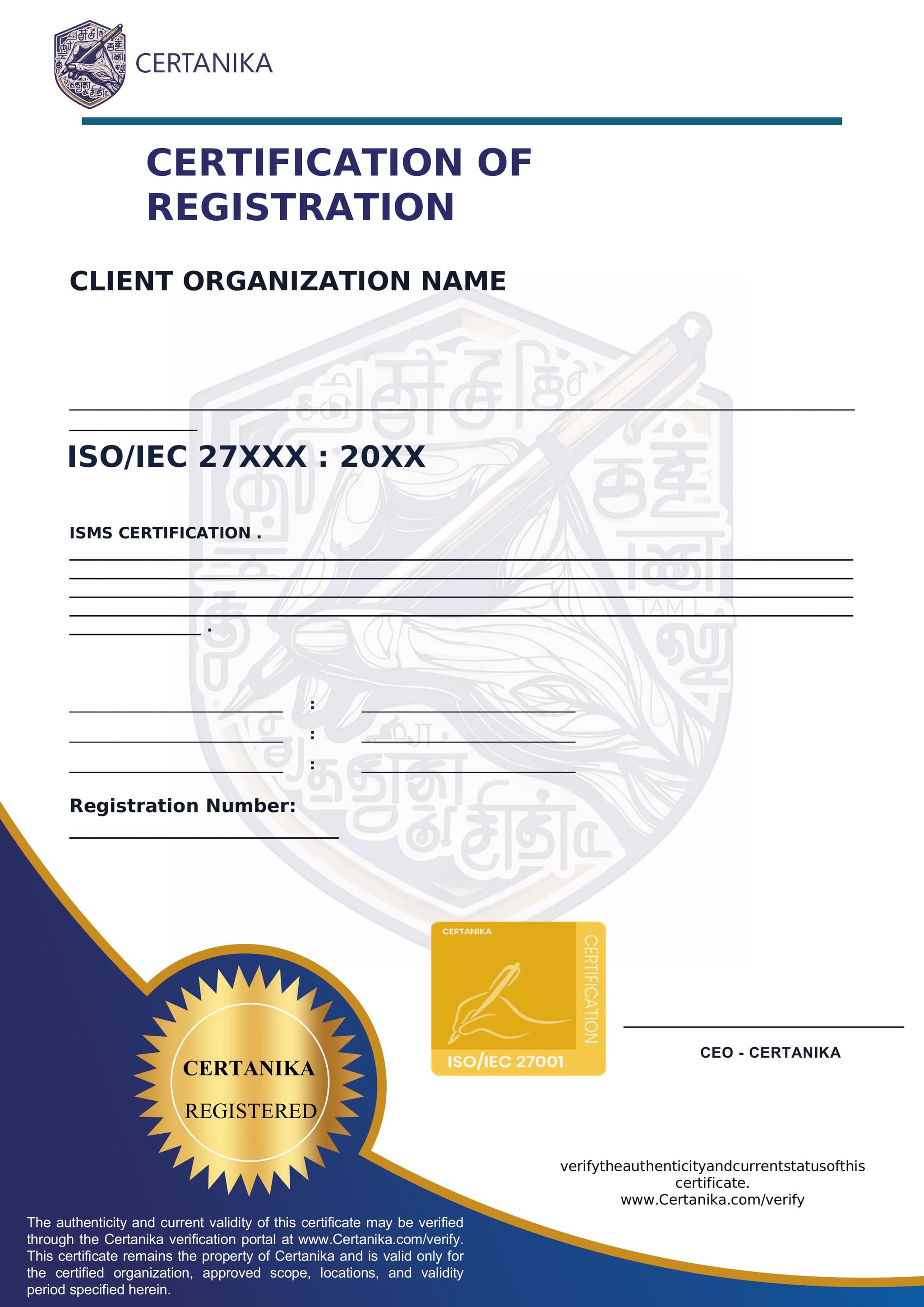 Certanika ISO/IEC 27001 certificate template
